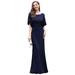 Ever-Pretty Women's Beaded Hollow Sleeve A-line Half Sleeve Long Prom Dress for Women 00544 Navy US10