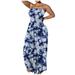Fuazewewe Women Summer Off Shoulder Tie Print Ruched Sleeveless Maxi Dress