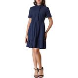 Allegra K Junior's Ruffle Hem Frill Trim Short Sleeve Button A-line Dress