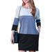 Doublju Women's 3/4 Sleeve Color Block French Terry Mini Dress with Side Hand Pocket