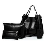 Handbag for Women, GMYLE Crazy Horse Pattern PU Leather Shoulder Crossbody Tote Bucket Bag Fashion Large Capacity, Pouch Wallet Card Holder 4 in 1 Set Gift for Mother Wife Girlfriend (Black)