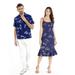 couple matching hawaiian luau cruise outfit shirt dress classic map navy flamingo men xl women 2xl