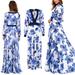 Vestidos BOHO Party Dresses Large Size Dress Women Sexy Casual Deep V Long Evening Summer Beach Floral Dress Sundress Blue S