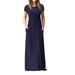 womens dresses O Neck Casual Pockets Short Sleeve Floor Length Dress Loose Party Dress