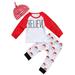 Kids Baby Boys Girls Clothes Christmas Letter Baby T shirt Santa Claus Print Baby Pants Hat Baby Cothing