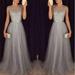 Fashion Women Elegant Shiny Silver Sequin Dress Full Length Tulle Pleated Maxi