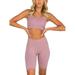 2pcs Women Seamless Casual Tracksuit Set Casual Sport Biker Shorts+Yoga Bra Set Ladies Jersey Yoga Sport Vest Tops and Cycling Leggings Short 2 Pieces Outfit Lounge Wear