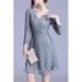 Junior V-Neck Long Sleeve Mini Lace Dress