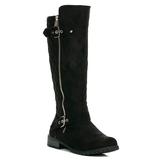 Forever Link Mango-23 Black Suede Two Buckles Knee High Riding Boots (8, Black)