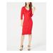 ULTRA FLIRT Womens Red 3/4 Sleeve V Neck Below The Knee Shift Dress Size L