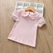 Summer Short Sleeve New Girl Baby Girl T-shirt Round Neck Half-sleeve Cotton Shirt Pink 120