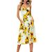 Women's Casual Beach Summer Dresses Floral Print A-Line Spaghetti Strap Button Down Midi Sundress