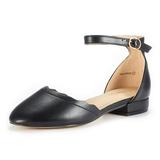 DREAM PAIRS Womens Fashion Ankle Strap Buckle Flats Low Stacked Heel Flat Shoes SOLE_VOGUE BLACK/PU Size 7