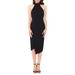 BETSY & ADAM Womens Black Sleeveless Halter Midi Body Con Cocktail Dress Size 4