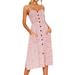 Women Dresses Summer V-Neck Spaghetti Strap Button Down A-Line Backless Swing Midi Dress Sundress