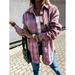 Hirigin Ladies Women Jacket Button Oversized Transition Jacket Short Shirt Checked Pattern Pocket Long Sleeve Lightweight Shirt Jacket