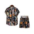 CVLIFE Mens Linen Cotton Floral Outfits 2 Piece Shirts and Shorts Suit Button Down Hawaiian Tracksuit with Pockets