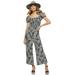 Scoop Women's Printed Short Sleeve Smocked Square Neck Jumpsuit