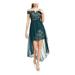 MORGAN & CO Womens Green Lace Embellished Floral Off Shoulder Full-Length Hi-Lo Formal Dress Size 7