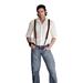 Men's Smooth Leather Suspenders Adjustable Elastic Strap Scissor Hook Snaps Y Backed (Brown, X-Large)