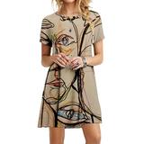 Avamo Women Summer Tunic Dress Crew Neck Short Sleeve Casual Loose Flowy Swing Shift Dresses