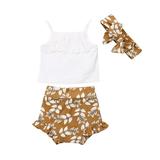 Gueuusu Baby Girls Summer Set Lace Camisole+Leaves Print Shorts+Headband
