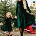 HEVIRGO Women Girls Autumn Winter Long Sleeve Velvet Ruffle Family Matching Midi Dress