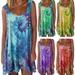 KJ Women Sleeveless Round Neck Loose Swing Tank Dress Gradient Tie-Dye Printed Casual Bohemian Pleated Basic Beach Sundress