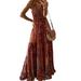 Ladies Summer Boho Beach Floral Sleeveless Tank Maxi Long Dress Women Spaghetti Strap Deep V-Neck Wrap Flowing Party Holiday Long Sundress Evening Party Cocktail Long Dress