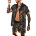 CVLIFE Men Tropical Hawaiian 2Pcs Outfit Set Short Sleeve Shirt + Short Suits Aloha Flower Print Casual Button Beach Tracksuit