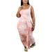 Sexy Dance Plus Size Women's Casual Dress Sleeveless Vintage Tie Dye Sundress Beach Boho Bodycon Maxi Long Dress with Tie Belt