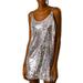 Allegra K Junior's Glitter Sequin V Neck Spaghetti Strap Mini Party Dress