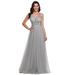 Ever-Pretty Women's Deep V-neck A-line Sleeveless Ruched Bust Empire Waist Tulle Long Prom Dress 00299 Gray US8