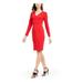 CALVIN KLEIN Womens Red Embellished Zippered Long Sleeve V Neck Knee Length Sheath Party Dress Size 6