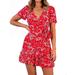 Women's Summer Short Sleeve Print Dress V Neck Casual Short Dresses Flower Print Dress Dot Print Dress Heart Print Dress