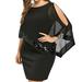 RYDCOT Women Plus Size Cold Shoulder Overlay Asymmetric Chiffon Strapless Sequins Dress Black XXXL