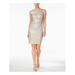 CALVIN KLEIN Womens Beige Metallic Cap Sleeve Cowl Neck Above The Knee Sheath Evening Dress Size 14