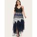 Women's Plus Size Floral Embroidered Sequin Layered Mesh Prom Dress