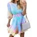 ZIYIXIN Women's Summer Dress, Loose Midi, Round Neck Half Sleeve Gradient Color Pleated Hem Girl Maxi