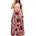 Women Boho Maxi Dress Summer Short Sleeve Shirt Dress Beach Sundress Ploka Dot Loose Casual Splicing Color Block Long Maxi Dresses