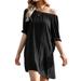 Womens Ruffle Short Sleeve Mid-Length Dress Off Shoulder Solid Color Dress