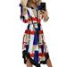 Xingqing Women Dress V neck Long Sleeve Wave Print Long Shirt Dress Casual Long Dresses