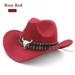 New Ethnic Style Western Cowboy Hat Women's Wool Hat Jazz Hat Western Cowboy Cap Red Wine