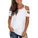 Cold Shoulder Tops Tunic T Shirt Blouse for Women Cute Hollow Out Ladies Short Sleeve Cold Shoulder Crew Neck T Shirts Beach Holiday Party Casual Top Basic Tee