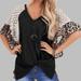 New Women's Leopard Printed T Shirt Lace Splice Blouse V Neck Short Sleeve Large Size Bat Sleeve Casual Top