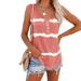 New Women's Summer Sleeveless Tie Dye T Shirts Button Vest Striped T Shirts Casual Crewneck Tops