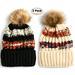Newbee Fashion - Women Winter soft Knitted Beanie Hat Faux Fur Pom Pom Beanie Hat with Warm Fleece Lined Extra Thick Skull Slouchy Cable Knit Hat Ski Cap Multi-Color Bohemian Stripe Stylish & Warm