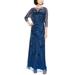 Womens 3/4 Sleeve Beaded Mesh Illusion Gown 0