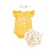 EYIIYE Baby Girls Fly Sleeve Letter Print Romper And Printed Shorts With Headband Outfit Set 0-24M