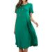 Womens & Plus Round Neck Short Sleeve Knee Length A-Line Swing Trapeze Dress